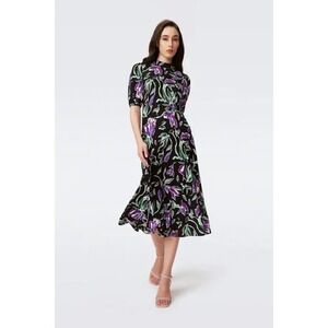 NWT!! DVF DIANE VON FURSTENBURG Nella Dress Violet Floral Midi Spring Size 2